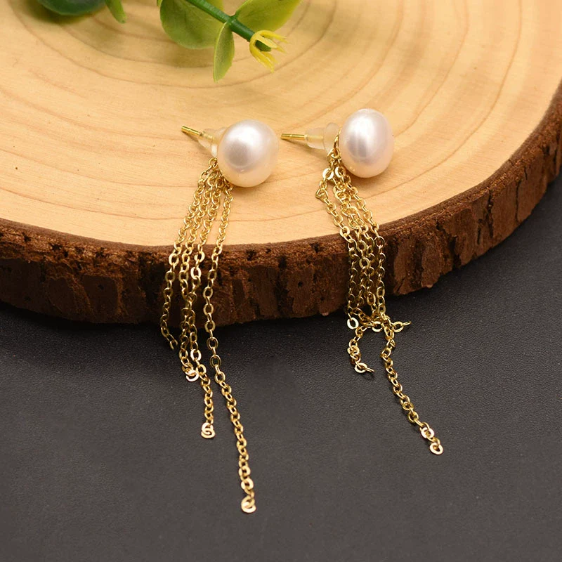 Wholesale Retro Geometric Natural Pearl 925 Sterling Silver Tassel Earrings With Electroplating - Image 12