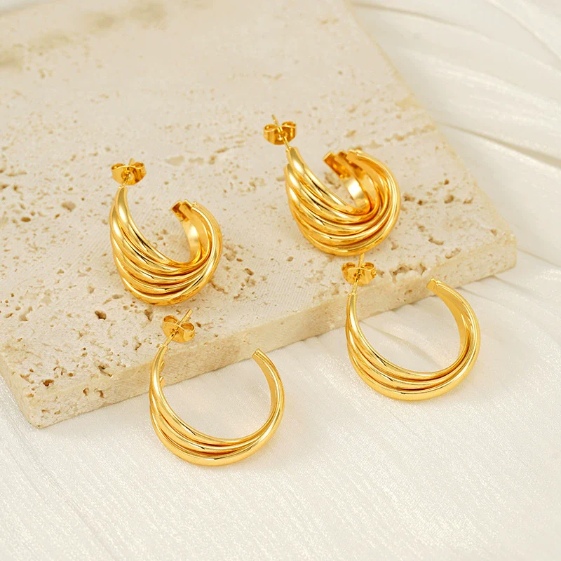 Wholesale Retro Geometric 316L Stainless Steel Earrings 18K Gold Plated - Image 2