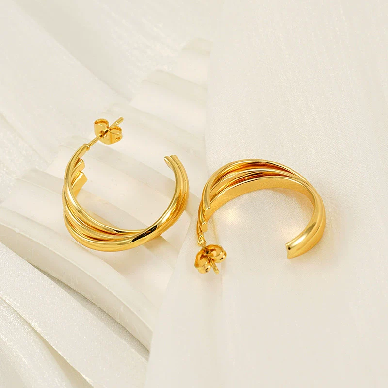 Wholesale Retro Geometric 316L Stainless Steel Earrings 18K Gold Plated - Image 4