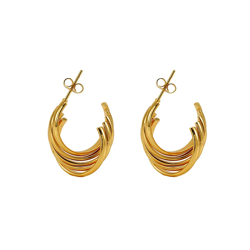 Wholesale Retro Geometric 316L Stainless Steel Earrings 18K Gold Plated - Image 5
