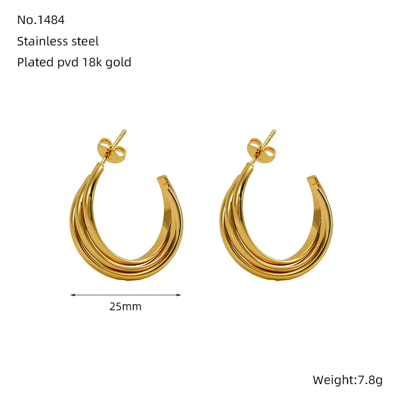 Wholesale Retro Geometric 316L Stainless Steel Earrings 18K Gold Plated - Image 6