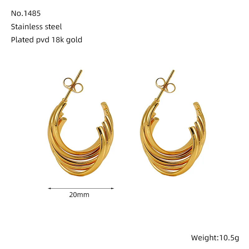 Wholesale Retro Geometric 316L Stainless Steel Earrings 18K Gold Plated - Image 7