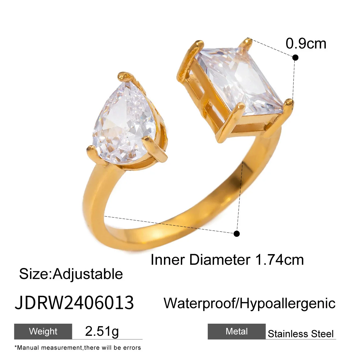 Wholesale Retro Geometric Stainless Steel Electroplated Women's Opening Rings - Image 6