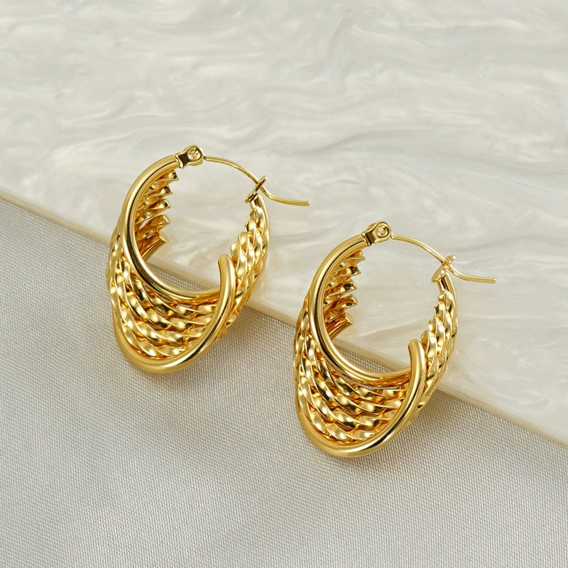 Wholesale Retro Geometric 316L Stainless Steel Women's Multi Layer Irregular Electroplated Earrings - Image 3