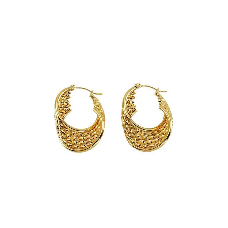 Wholesale Retro Geometric 316L Stainless Steel Women's Multi Layer Irregular Electroplated Earrings - Image 5