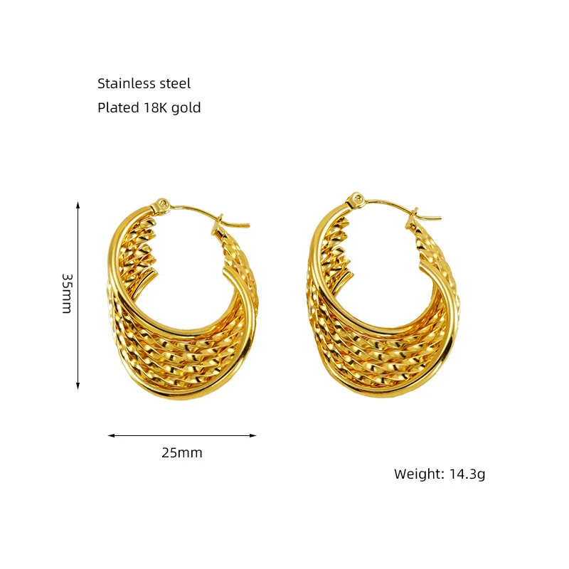 Wholesale Retro Geometric 316L Stainless Steel Women's Multi Layer Irregular Electroplated Earrings - Image 6