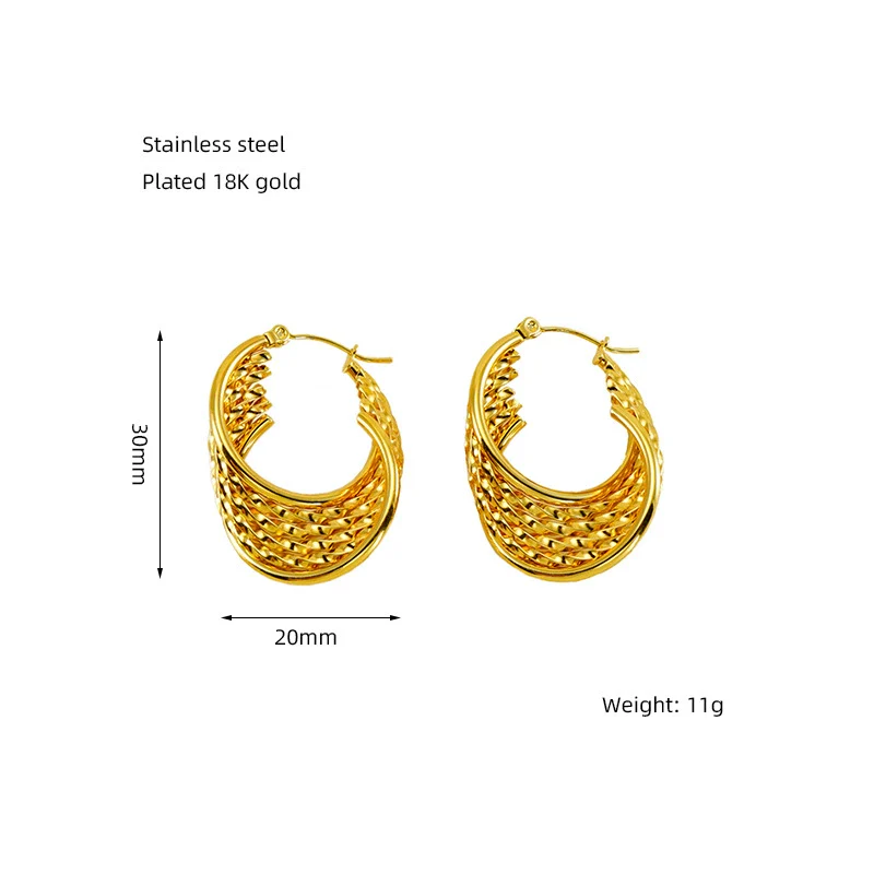 Wholesale Retro Geometric 316L Stainless Steel Women's Multi Layer Irregular Electroplated Earrings - Image 7