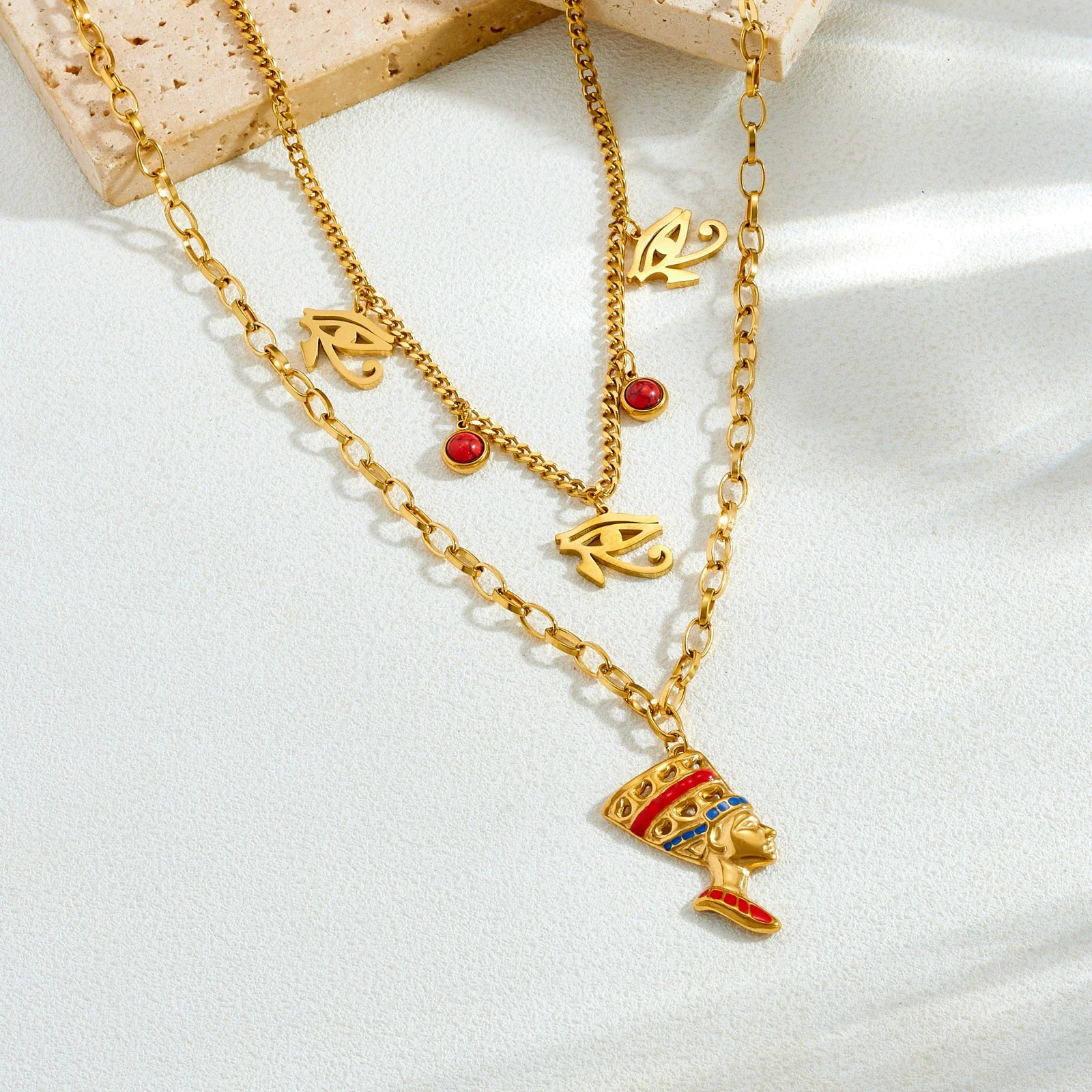 Wholesale Retro Goldplated Stainless Steel Cross Chain Necklace And Earrings Set For Women - Image 3