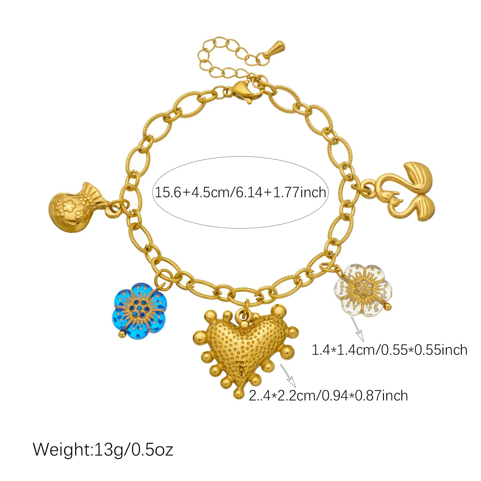Wholesale Retro Goldplated Stainless Steel Jewelry Set With Heart Water Drop And Bell Patterns For Women - Image 5