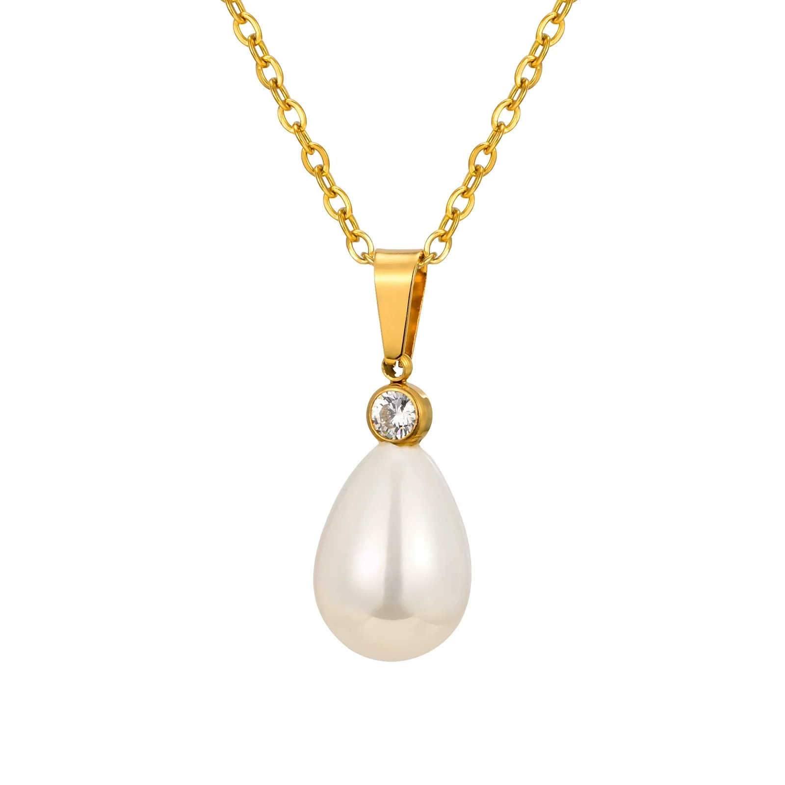 Wholesale Retro Highend Titanium Steel Artificial Pearl Dropshaped Pendant Necklace Clavicle Chain With Electroplating - Image 5