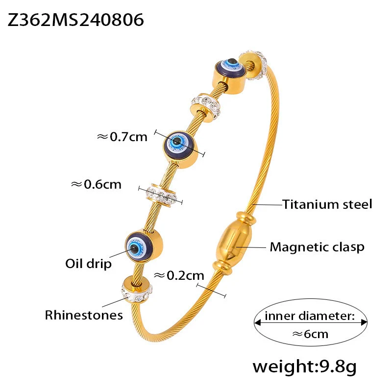 Wholesale Retro Luxury Geometric Devil's Eye Oil Drop Bracelet Encrusted With Diamonds Titanium Steel 18K Gold Plated - Image 5