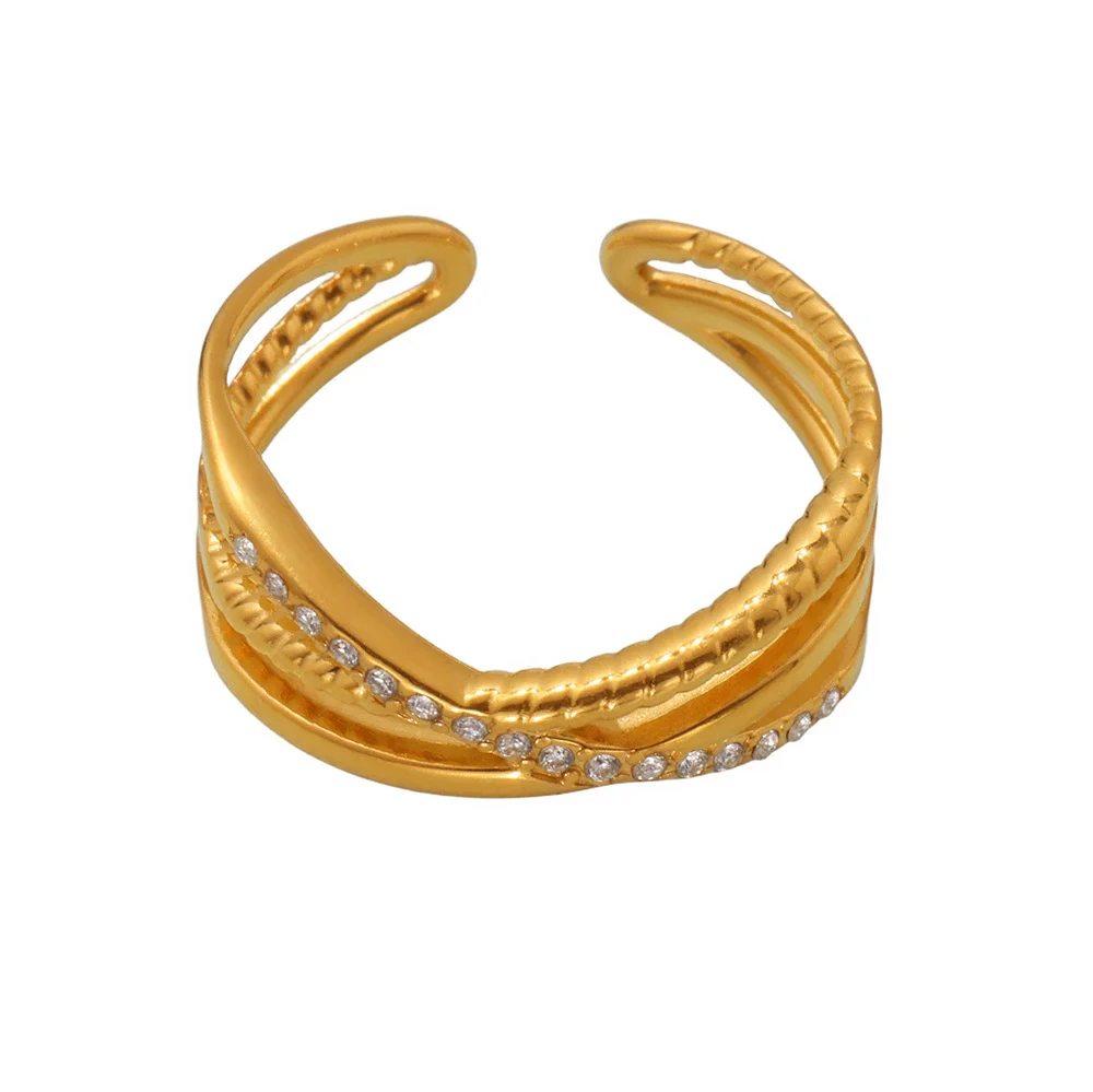 Wholesale Retro Multilayer Cross Geometric Zircon Stainless Steel Goldplated Women's Ring - Image 4