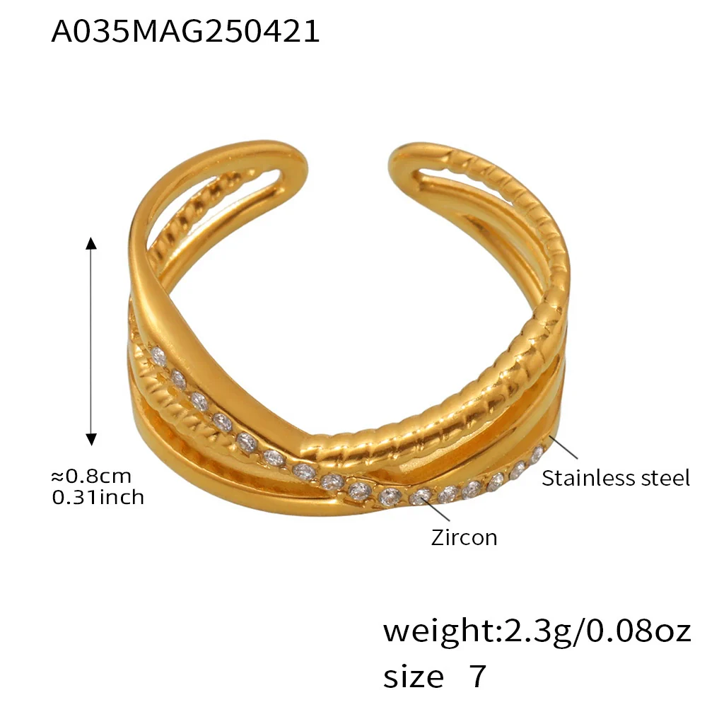 Wholesale Retro Multilayer Cross Geometric Zircon Stainless Steel Goldplated Women's Ring - Image 5