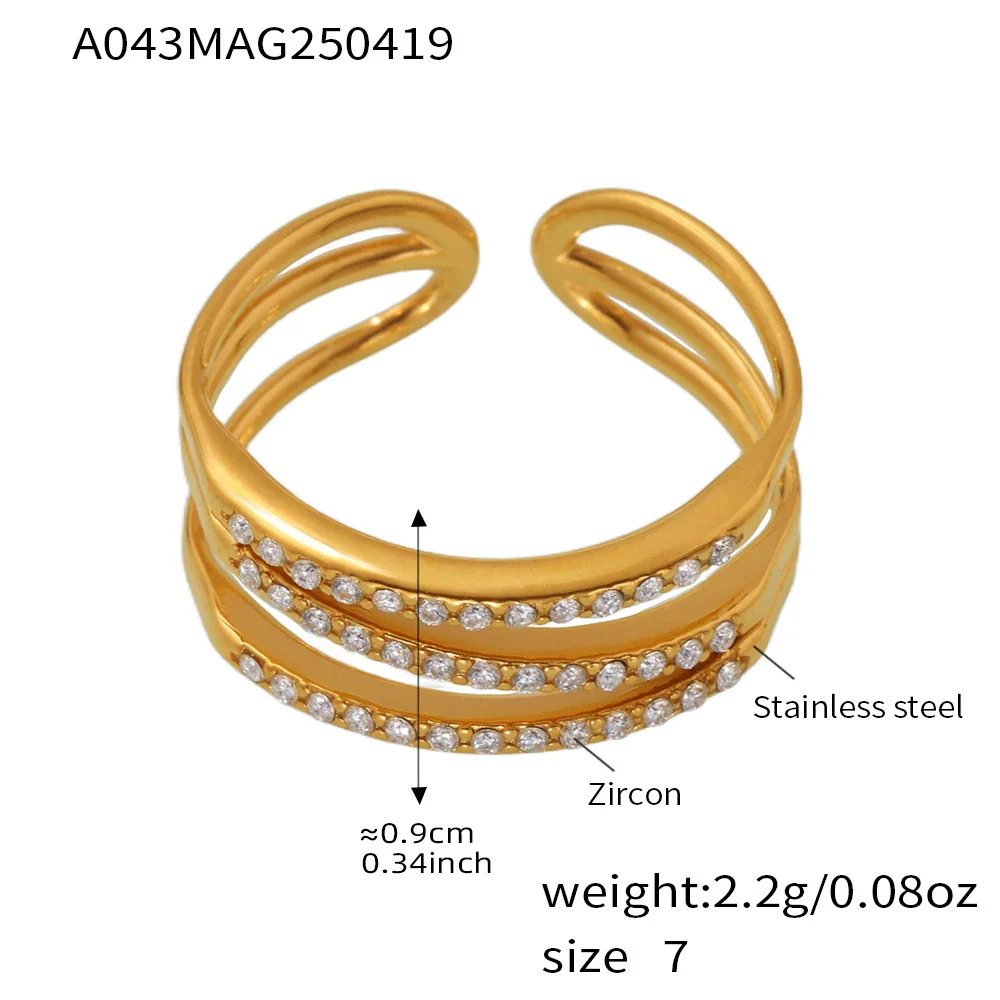 Wholesale Retro Multilayer Cross Geometric Zircon Stainless Steel Goldplated Women's Ring - Image 6