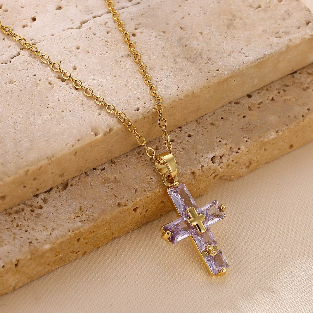 Wholesale Retro Punk Cross Stainless Steel Gold Electroplated Necklace For Unisex - Image 2