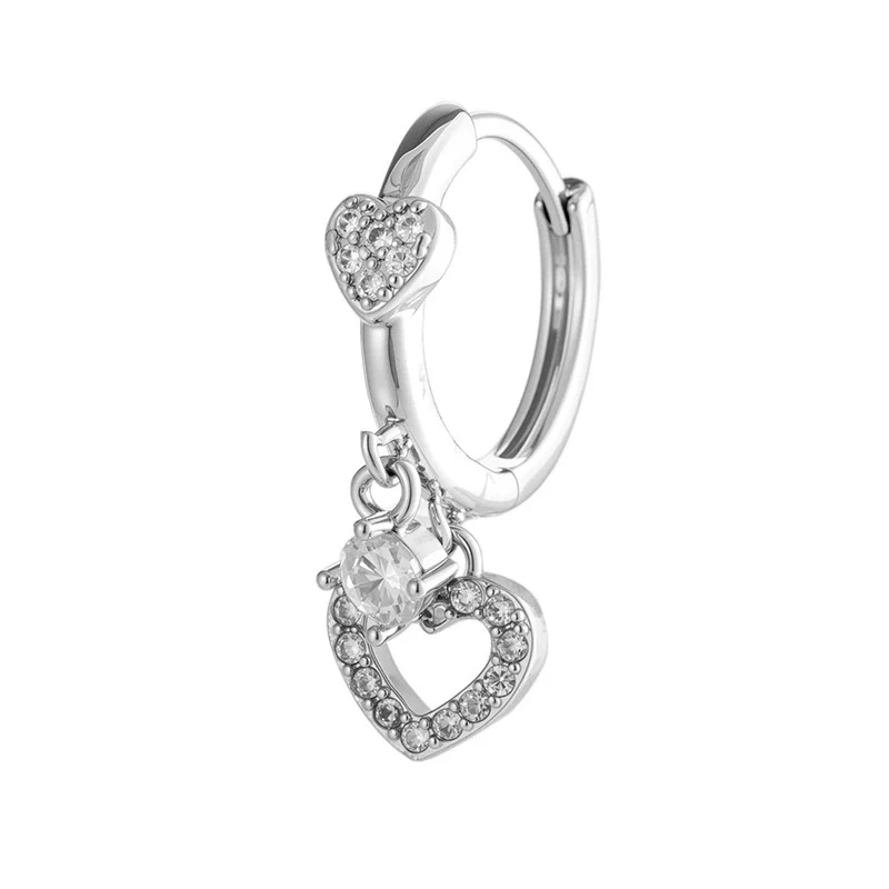 Wholesale Retro Simple And Versatile Copper Inlaid Heartshaped Zircon Women's Earrings - Image 5