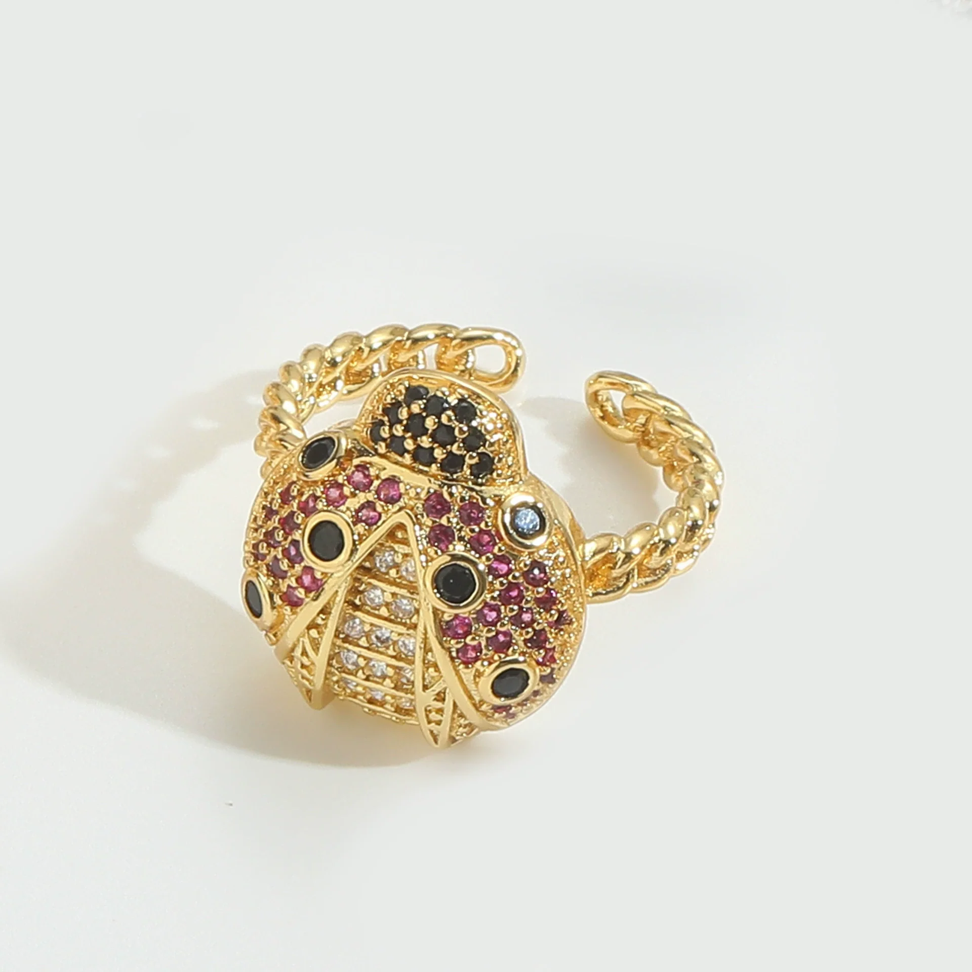 Wholesale Retro Simple Animal Style Geometric Beetleshaped Copper Ring With Zircon Inlaid For Women Electroplated - Image 11