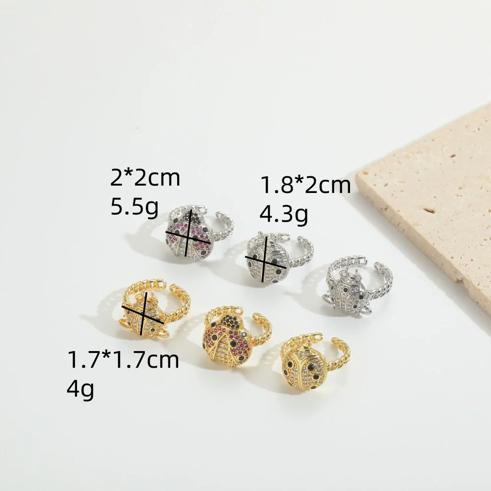 Wholesale Retro Simple Animal Style Geometric Beetleshaped Copper Ring With Zircon Inlaid For Women Electroplated - Image 2