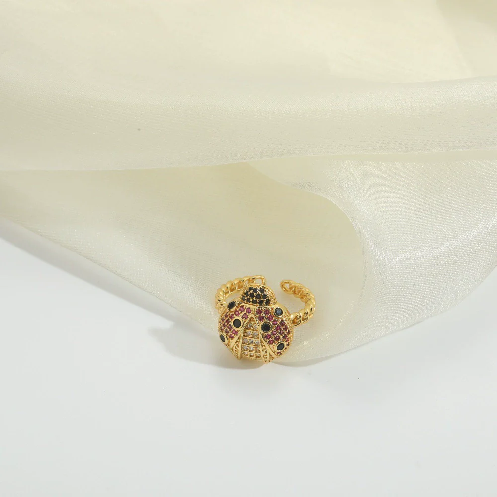 Wholesale Retro Simple Animal Style Geometric Beetleshaped Copper Ring With Zircon Inlaid For Women Electroplated - Image 3