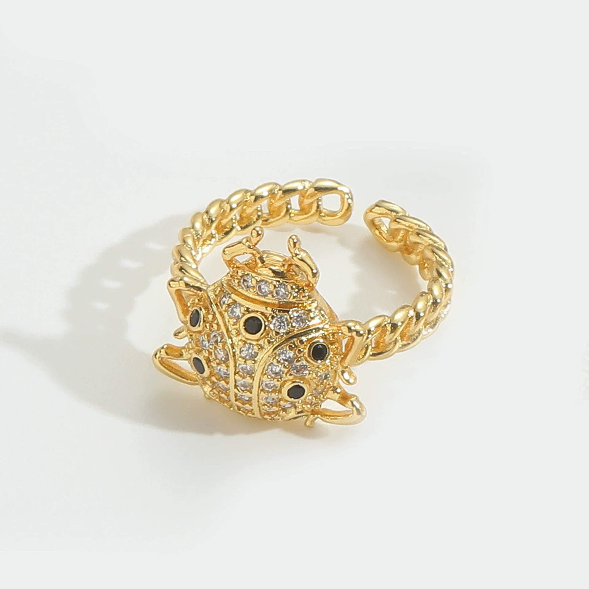 Wholesale Retro Simple Animal Style Geometric Beetleshaped Copper Ring With Zircon Inlaid For Women Electroplated - Image 6