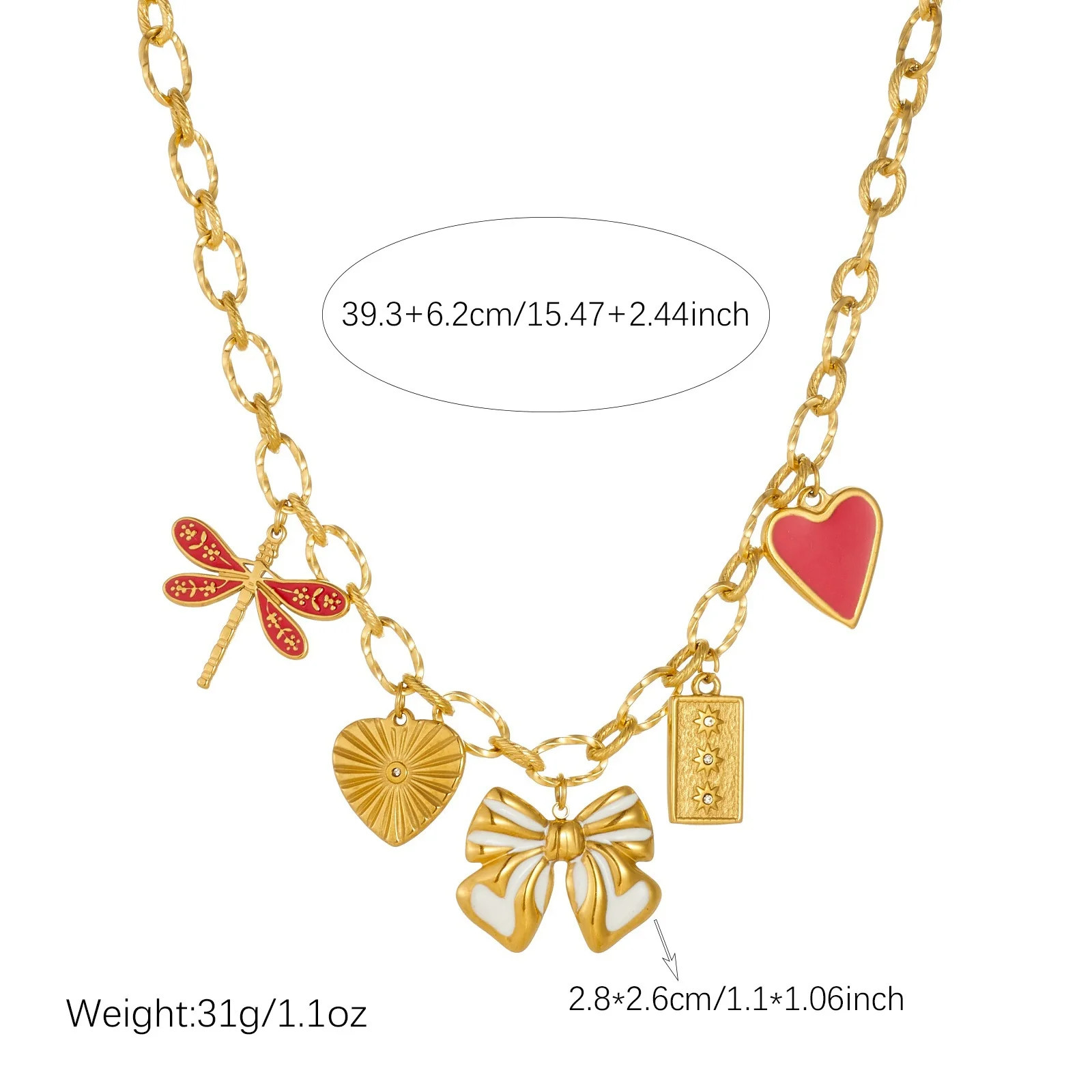 Wholesale Retro Stainless Steel Electroplated Jewelry Set With Butterfly Dragonfly Insect Patterns Heartshaped Pendant For Women - Image 4