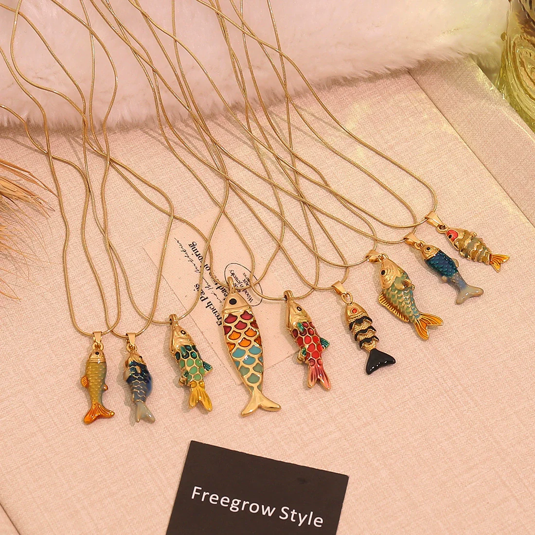 Wholesale Retro Stereo Koi Animal Zodiac Pattern Stainless Steel Pendant Necklace Accessories