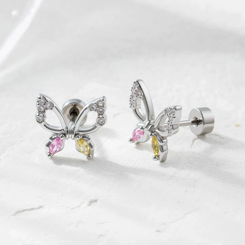 Wholesale Retro Style Butterfly Shaped Micropaved Zircon Titanium Steel Piercing Jewelry For Women - Image 4
