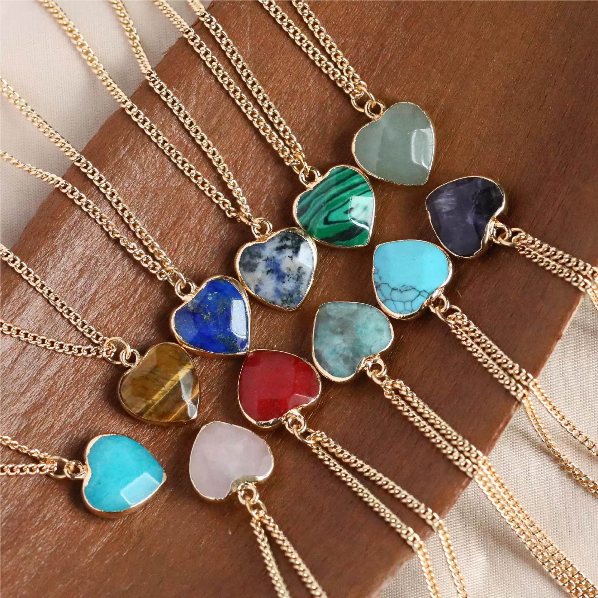 Wholesale Retro Style Geometric Natural Stone And Copper Electroplated Ochain Pendant Necklace For Unisex