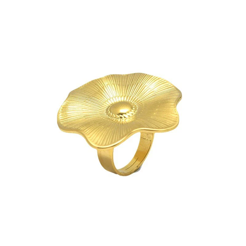 Wholesale Retro Texture Fashion Unisex Stainless Steel Lotus Leaf Flower Opening Ring With Electroplating - Image 4