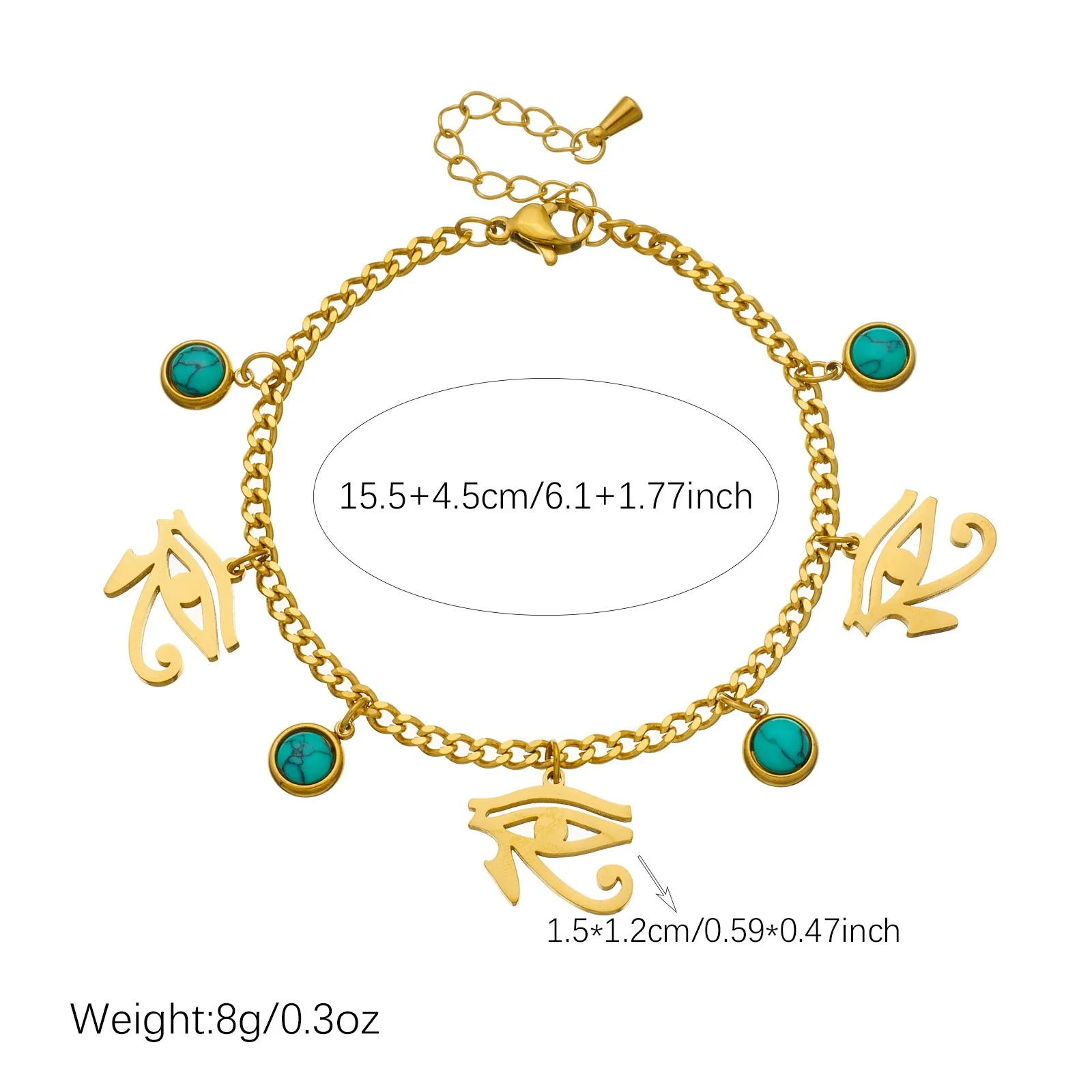 Wholesale Retro Turquoise Eye Stainless Steel Goldplated Jewelry Set For Women - Image 4
