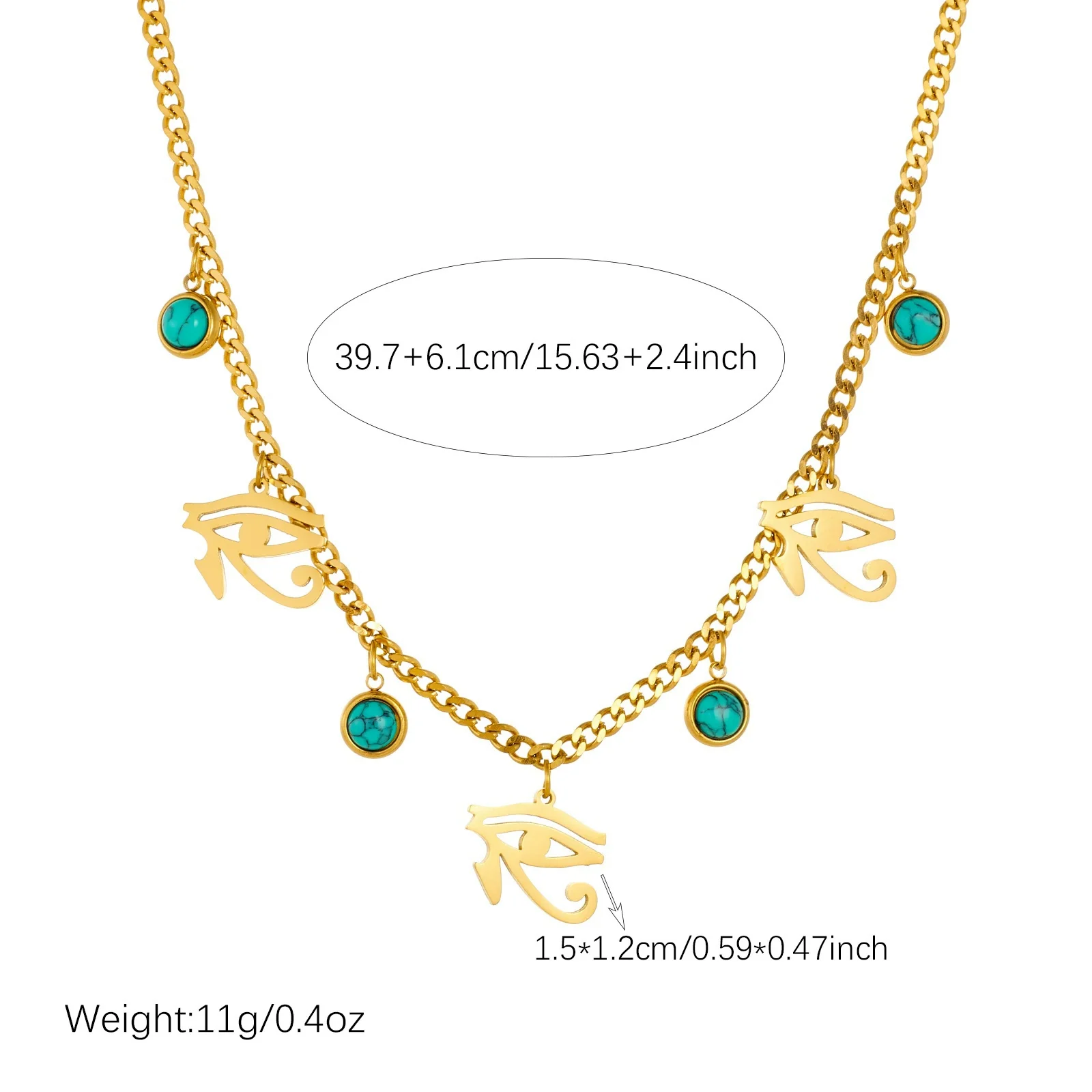Wholesale Retro Turquoise Eye Stainless Steel Goldplated Jewelry Set For Women - Image 5