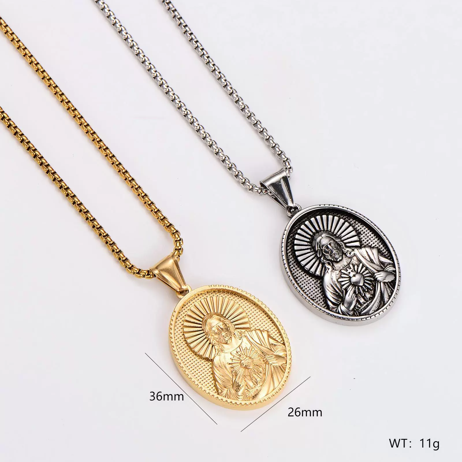 Wholesale Retro Unique Geometric Powder Cast Jesus Sacred Heart Pendant Necklace - Image 2