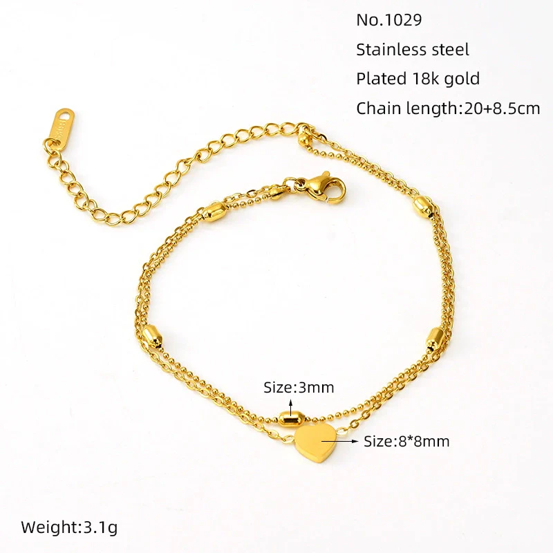 Wholesale Retro Women's 316L Stainless Steel Heart Anklet Jewelry - Image 6