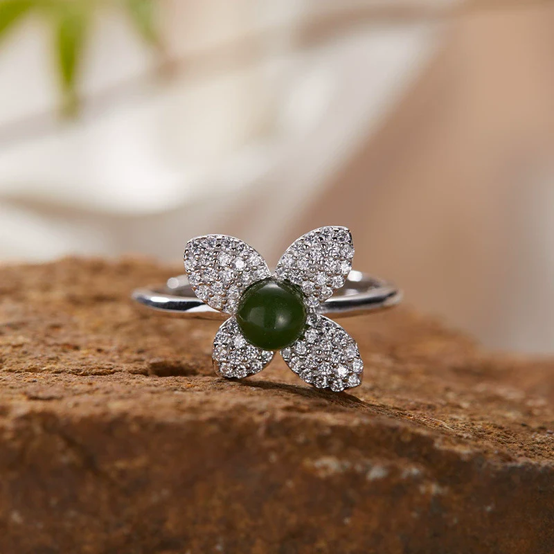 Wholesale Ring 925 Sterling Silver Flower Pattern Light Luxury Design Set With Gems For Women - Image 4