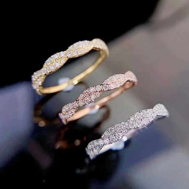 Wholesale Ring Copper Geometric Inlaid Zircon Light Luxury Twisted Edge - Image 2