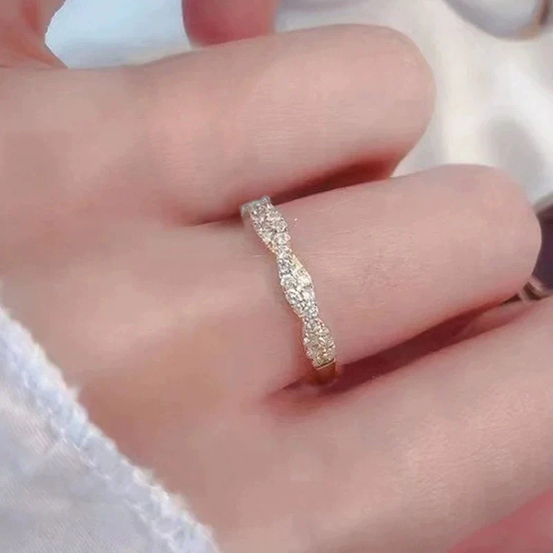 Wholesale Ring Copper Geometric Inlaid Zircon Light Luxury Twisted Edge - Image 3