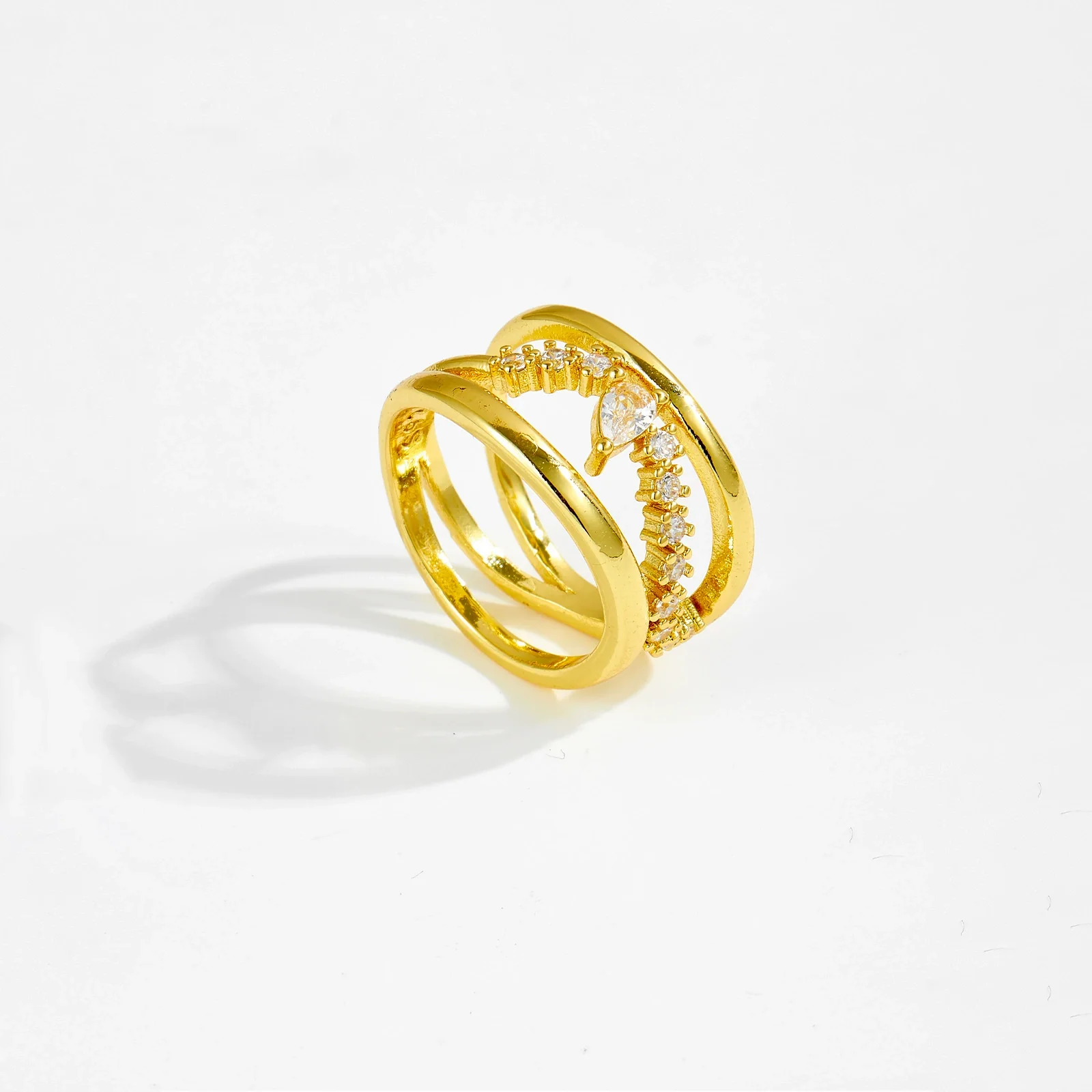 Wholesale Ring Copper Geometric Microinlaid Zircon Electroplated Platinum 18K Gold Fashion Allmatch Stacked For Women - Image 7