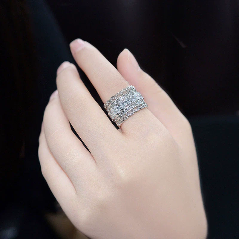Wholesale Ring Copper Geometric Zircon Inlaid Hollow Lace Style Unisex - Image 3
