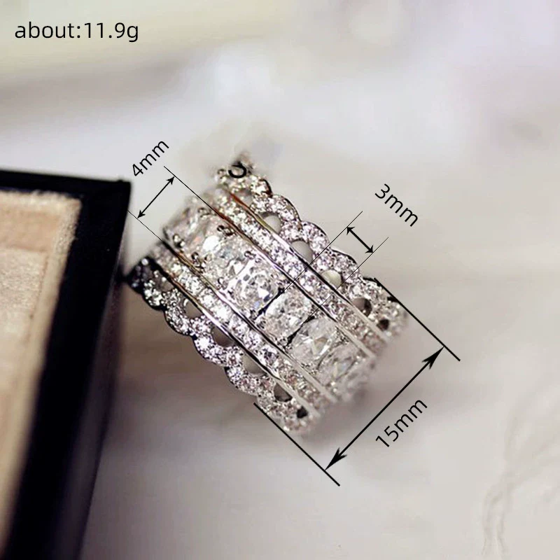 Wholesale Ring Copper Geometric Zircon Inlaid Hollow Lace Style Unisex - Image 4