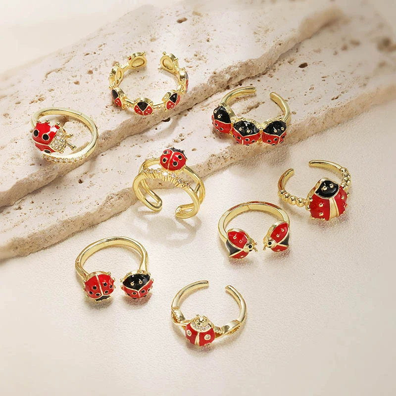Wholesale Ring Copper Inlaid Zirconium Insect Ladybug Style