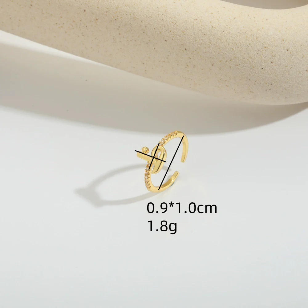 Wholesale Ring Copper Simple Letter Style Electroplating Inlaid With Zircon - Image 2