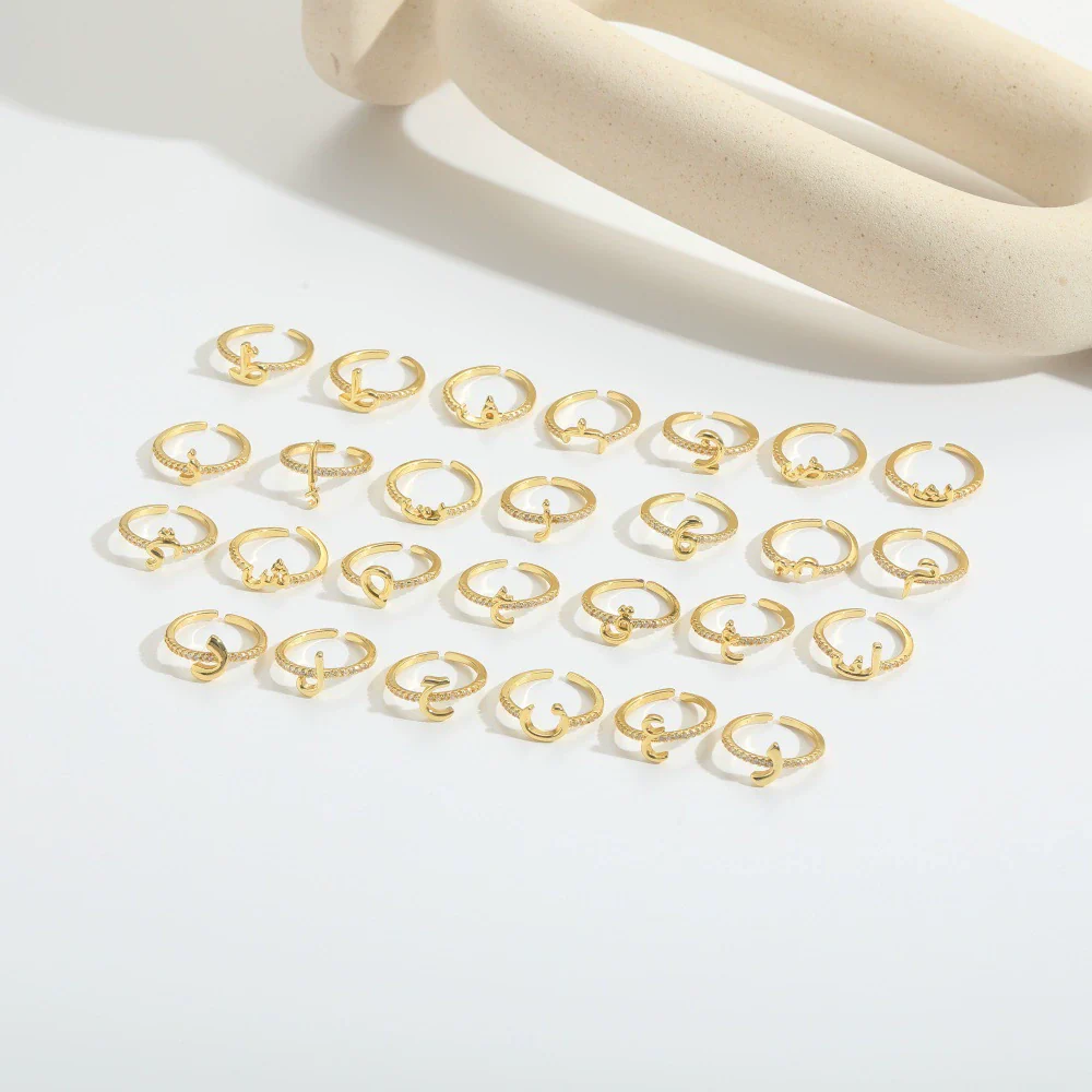 Wholesale Ring Copper Simple Letter Style Electroplating Inlaid With Zircon - Image 3
