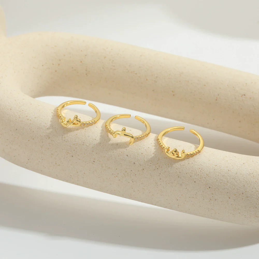 Wholesale Ring Copper Simple Letter Style Electroplating Inlaid With Zircon - Image 4