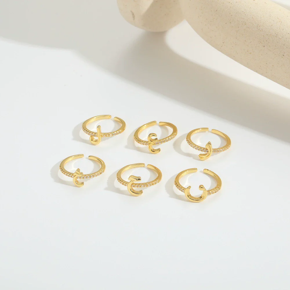 Wholesale Ring Copper Simple Letter Style Electroplating Inlaid With Zircon - Image 5