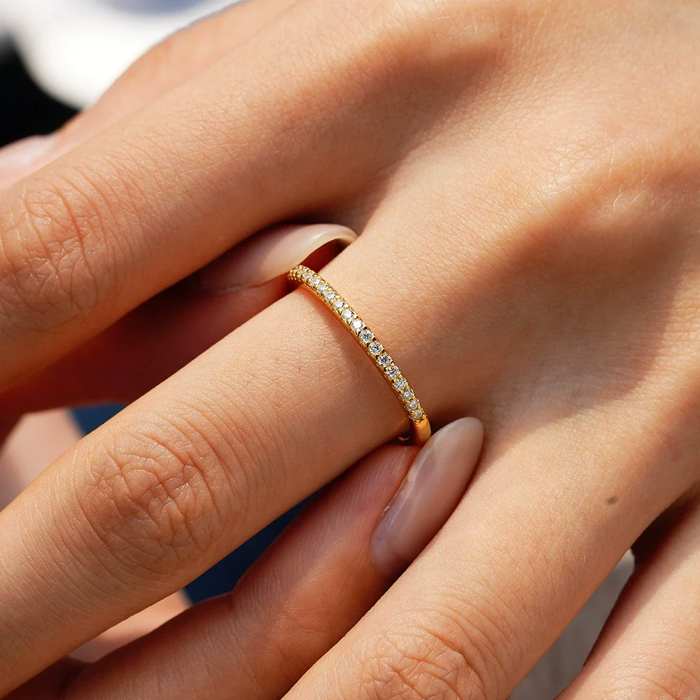 Wholesale Ring Geometric Moissanite 925 Silver 18K Gold Plated Set With Diamonds For Women - Image 4