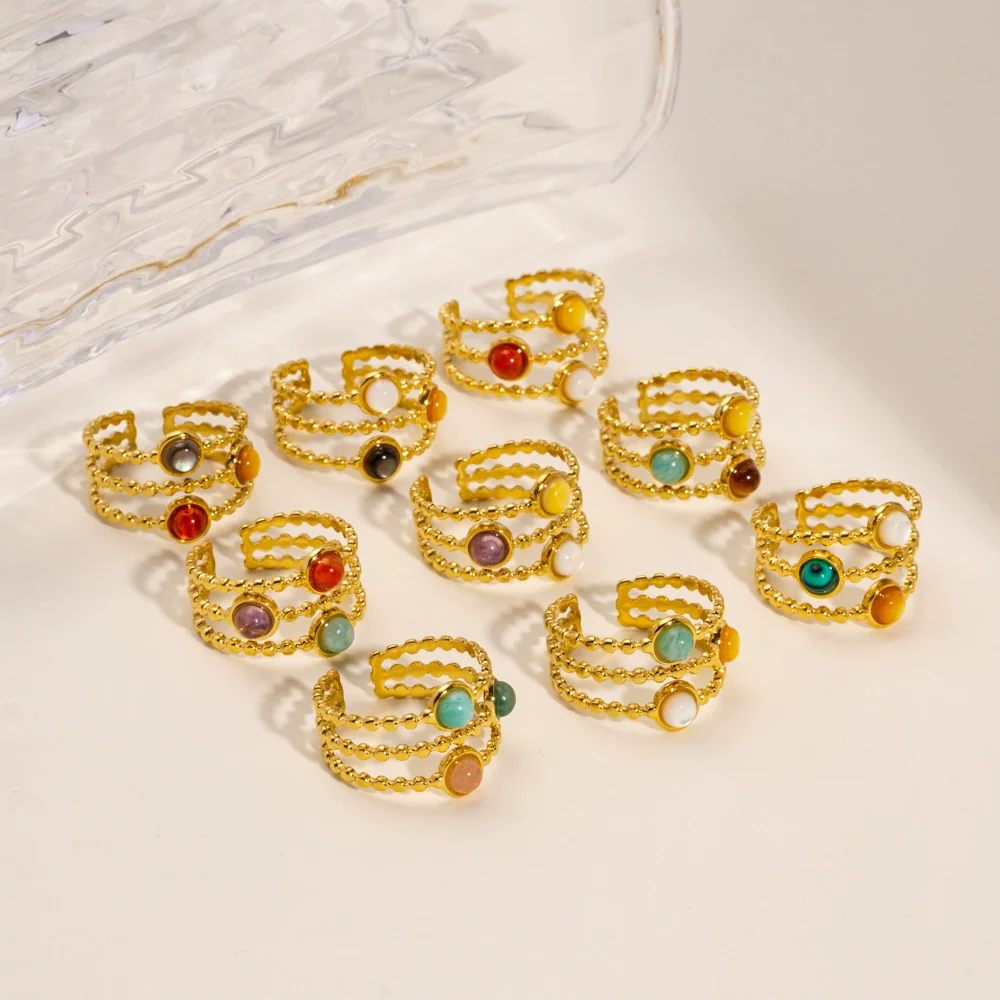 Wholesale Ring Natural Stone Shell Beads Stainless Steel Geometric Light Luxury - Image 4