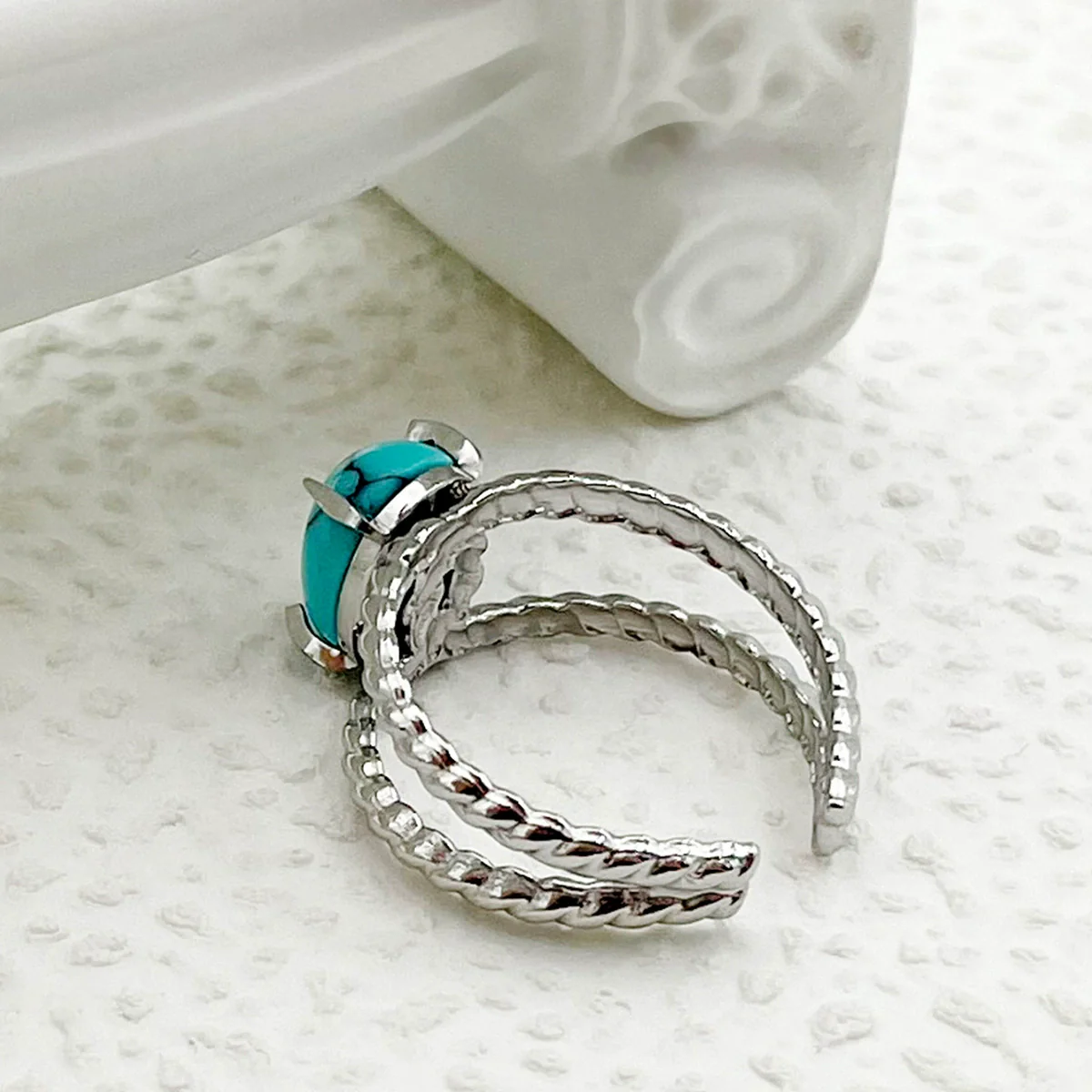 Wholesale Ring Natural Turquoise Stainless Steel Geometric Electroplated Fashion Allmatch Open - Image 2
