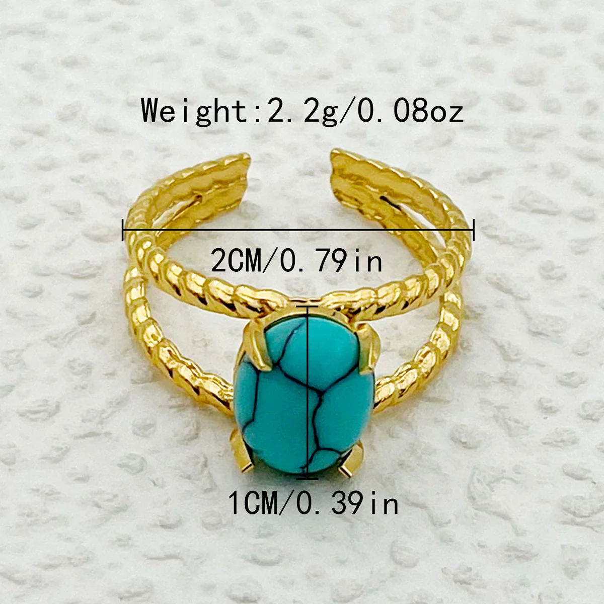 Wholesale Ring Natural Turquoise Stainless Steel Geometric Electroplated Fashion Allmatch Open - Image 3