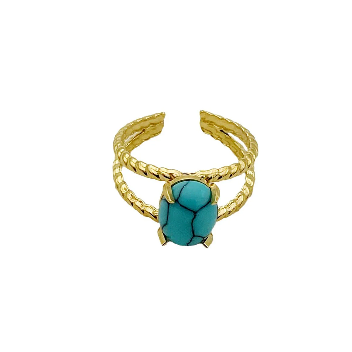 Wholesale Ring Natural Turquoise Stainless Steel Geometric Electroplated Fashion Allmatch Open - Image 5