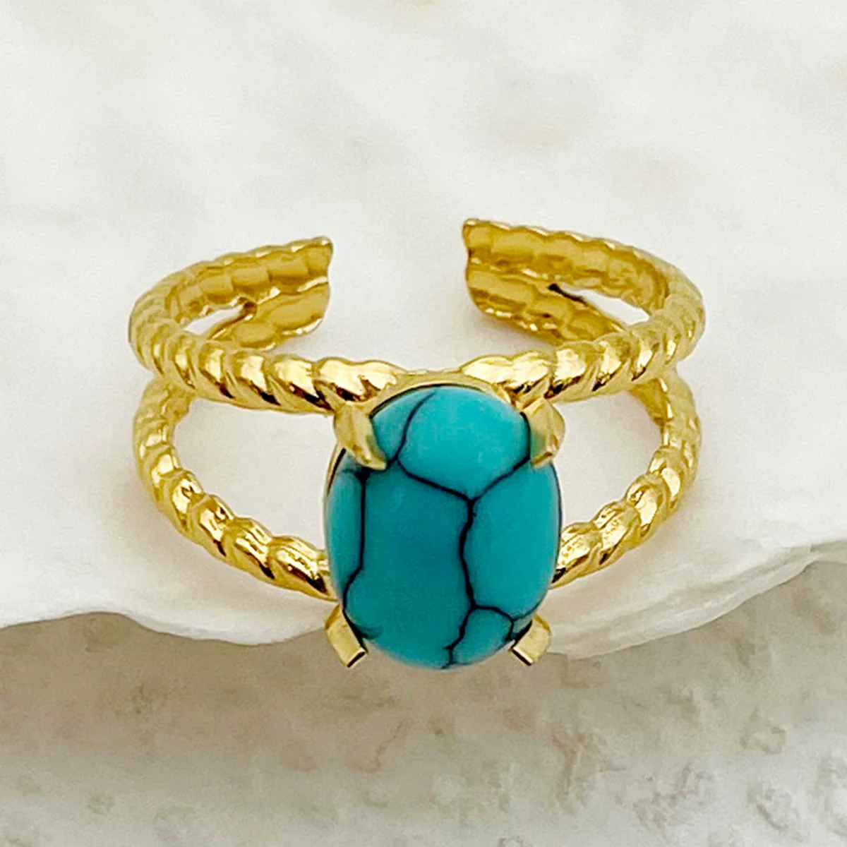Wholesale Ring Natural Turquoise Stainless Steel Geometric Electroplated Fashion Allmatch Open - Image 6